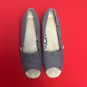 Toms Grey Canvas Espadrille Peep-Toe Flats